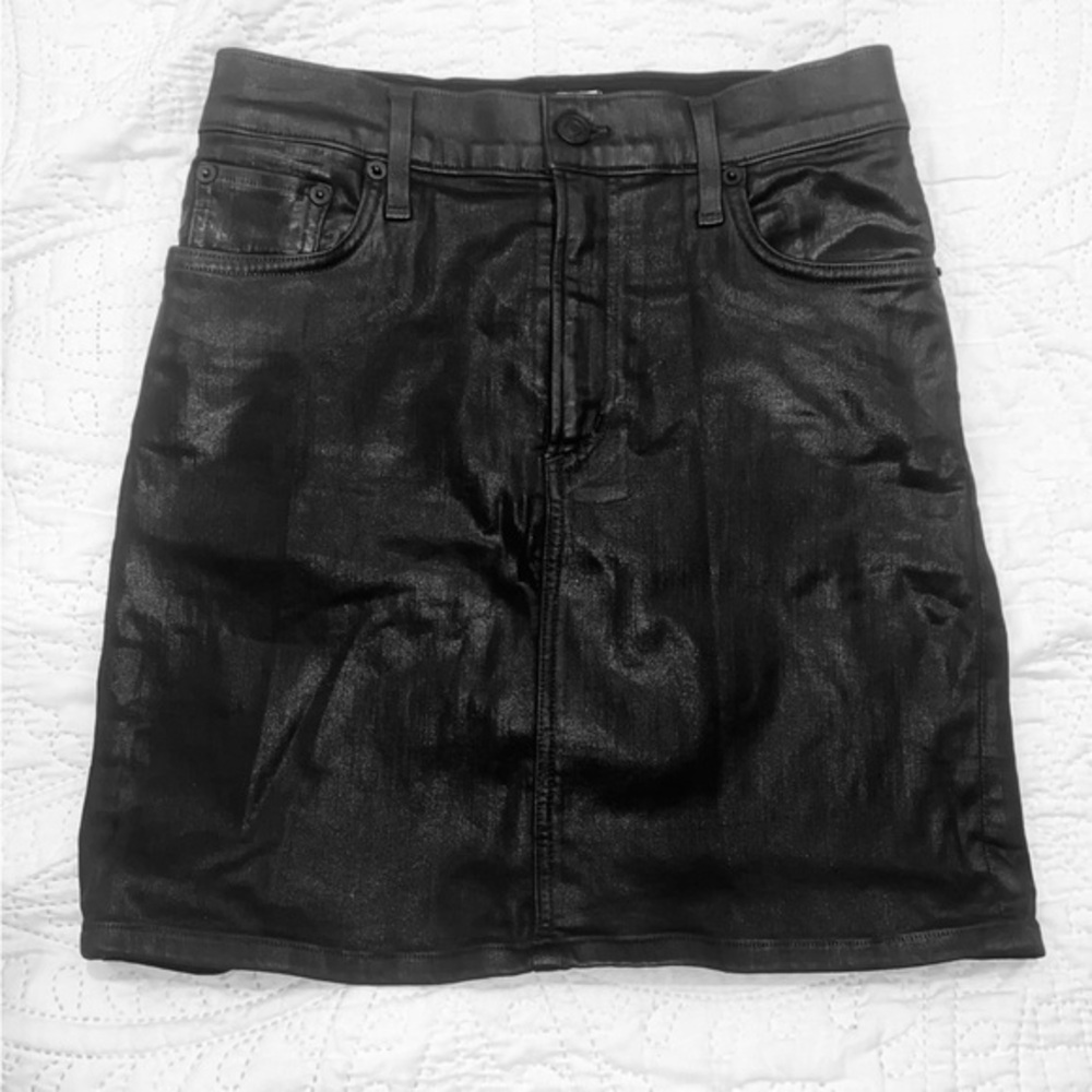Agolde Black Waxed Denim Mini Skirt